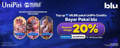 Top Up MLBB Pakai UniPin Credits dan Bayar Pakai blu UniPin Bisa Dapat Rewards Hingga 20% dan Koleksi Skin Kishin Densetsu Sekarang!